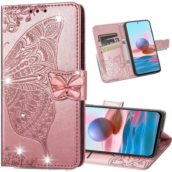 case for Moto G Stylus 5G (Not 4G) Cute Wallet Case Stylish Girls Women, 3D Butterfly PU Leather with Credit Card Slots Holder Flip Case Cover for Motorola Moto G Stylus 5G Rhinestone Rose Gold