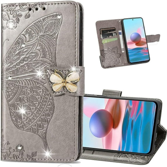 case for Moto G Stylus 5G (Not 4G) Cute Wallet Case Stylish Girls Women, 3D Butterfly PU Leather with Credit Card Slots Holder Flip Case Cover for Motorola Moto G Stylus 5G Rhinestone Grey
