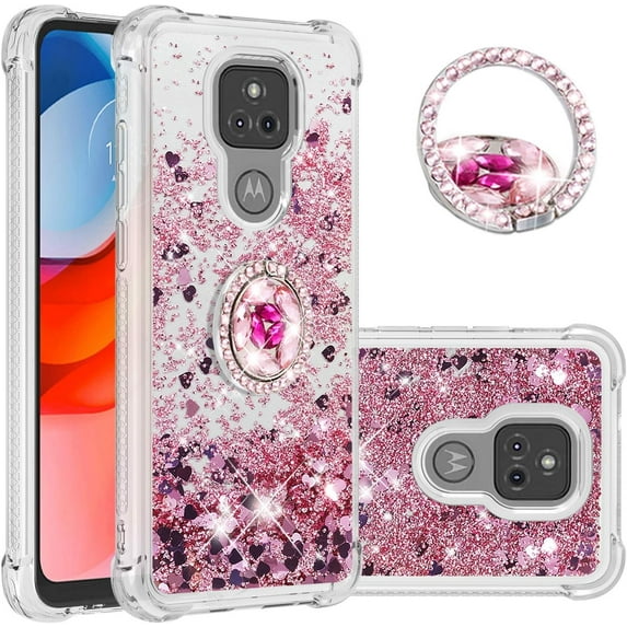 case for Motorola Moto G Play 2021 Case,Creativity Clear Quicksand Glitter Flowing Liquid Floating Soft TPU Case w/Stand Bling Diamond Sparkle Phone Cover for Motorola Moto G Play 2021 Rose Gold