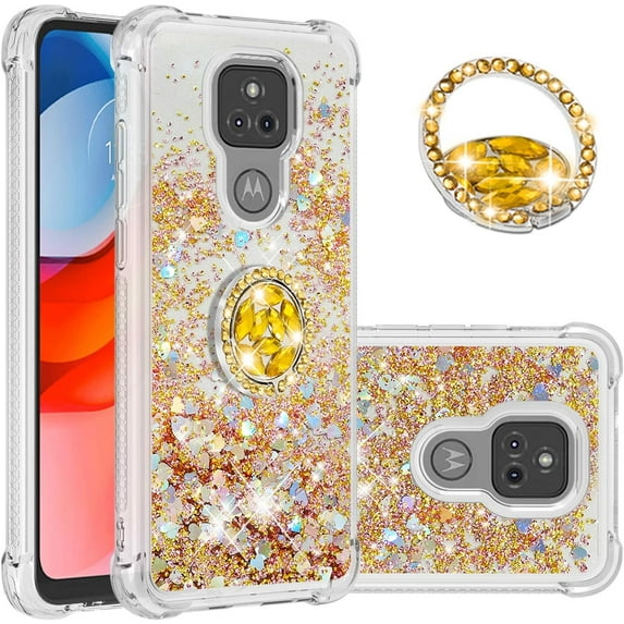 case for Motorola Moto G Play 2021 Case,Creativity Clear Quicksand Glitter Flowing Liquid Floating Soft TPU Case w/Stand Bling Diamond Sparkle Phone Cover for Motorola Moto G Play 2021 Gold