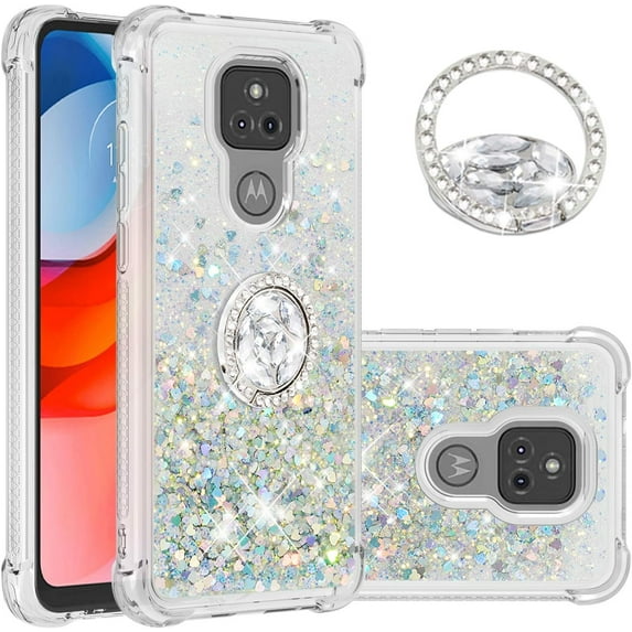 case for Motorola Moto G Play 2021 Case,Creativity Clear Quicksand Glitter Flowing Liquid Floating Soft TPU Case w/Stand Bling Diamond Sparkle Phone Cover for Motorola Moto G Play 2021 Silver