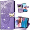 thumbnail image 1 of case for Motorola Moto G Play 2021 Wallet Case,Kawaii 3D Butterfly Embossing Slim Flip PU Leather with Magnetic Closure Credit Card Slots Holder Phone Cover for Moto G Play 2021 Rhinestone Purple, 1 of 7
