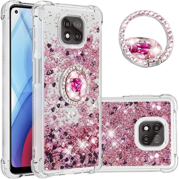 case for Motorola Moto G Power 2021 Case,Creativity Clear Quicksand Glitter Flowing Liquid Floating Soft TPU Case w/Stand Bling Diamond Sparkle Phone Cover for Motorola Moto G Power 2021 Rose Gold