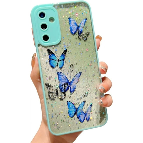 case for Samsung A54 5G Case Funda Samsung A54 5G Samsung Galaxy A54 5G Case Cute for Women Glitter Butterfly Soft Clear Sparkle Shockproof Lens Protection Galaxy A54 5G Phone Case Girls 6.4" (Blue)