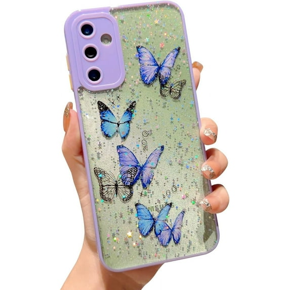 case for Samsung A54 5G Case Funda Samsung A54 5G Samsung Galaxy A54 5G Case Cute for Women Glitter Butterfly Soft Clear Sparkle Shockproof Lens Protection Galaxy A54 5G Phone Case Girls 6.4" (Purple)