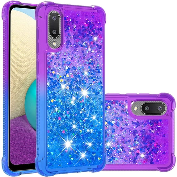 case for Samsung Galaxy A02 Case for Women,Samsung Galaxy M02 Creativity Clear Gradient Quicksand Glitter Flowing Liquid Floating Case Bling Diamond Sparkle Cover for Galaxy A02 JB Purple Navy