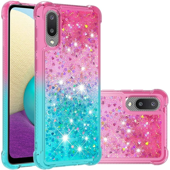 case for Samsung Galaxy A02 Case for Women,Samsung Galaxy M02 Creativity Clear Gradient Quicksand Glitter Flowing Liquid Floating Case Bling Diamond Sparkle Cover for Galaxy A02 JB Powder Blue