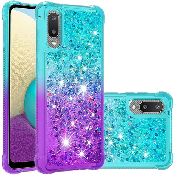 case for Samsung Galaxy A02 Women Case,Samsung Galaxy M02 Creativity Clear Gradient Quicksand Glitter Flowing Liquid Floating Case Bling Diamond Sparkle Cover for Galaxy A02 JB Bluish Violet