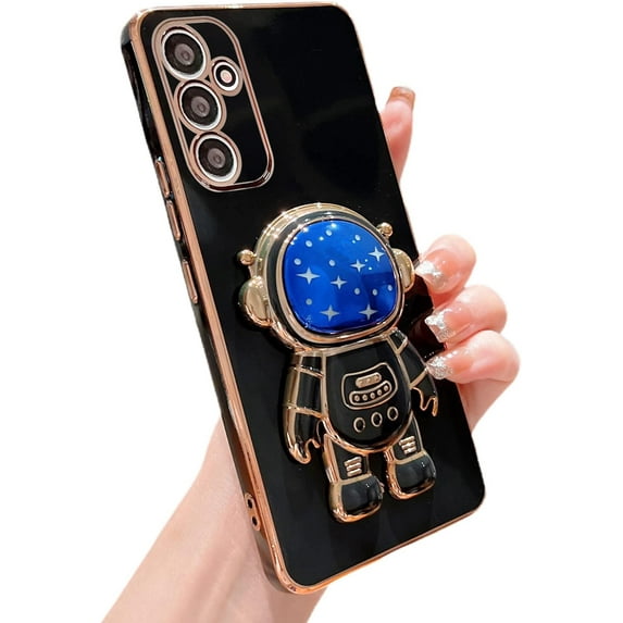 case for Samsung Galaxy A14 5G Case, Cute Galaxy A14 5G Case with 3D Astronaut Holder Samsung A14 5G Astronaut Case for Women Girls Soft TPU Full Camera Lens Protection Shockproof Case 6.6” (Black)