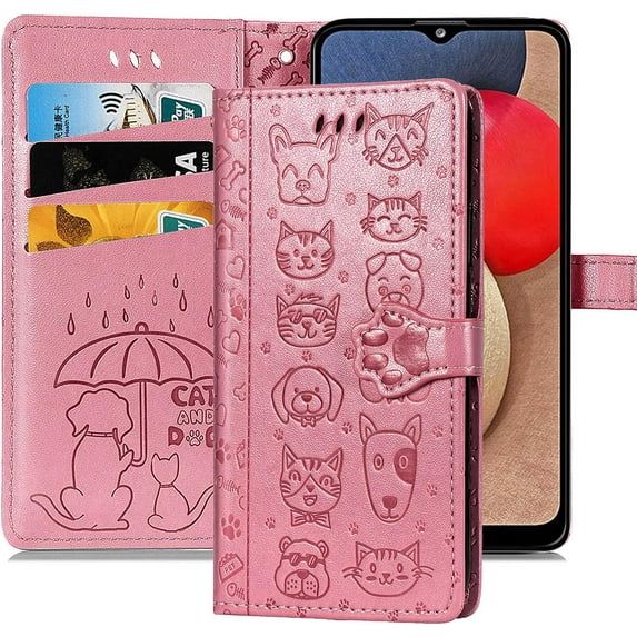 case for Samsung Galaxy A22 4G (Not 5G) Cartoon Girl Wallet Case,Cat Dog Style Flip Phone Cover with ID Card Holder & Kickstand PU Leather Magnetic Clasp Cases for Samsung Galaxy A22 4G MG Pink