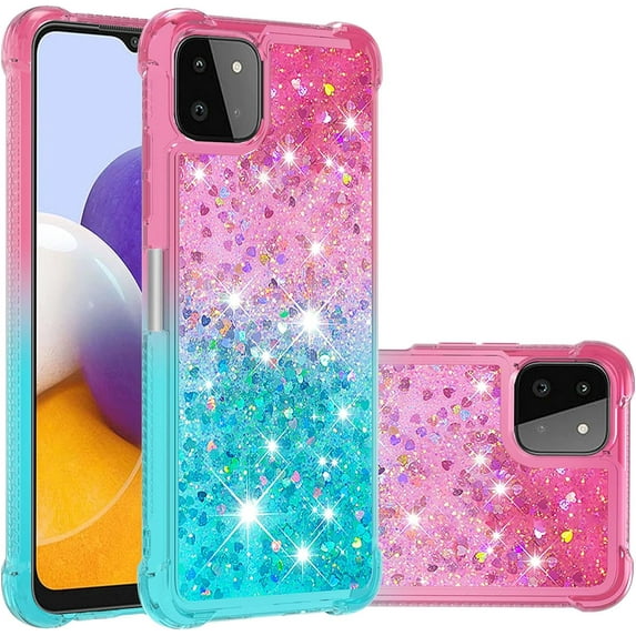 case for Samsung Galaxy A22 5G Case (Not 4G),Creativity Clear Gradient Quicksand Glitter Flowing Liquid Floating TPU Case Bling Diamond Sparkle Cover for Samsung Galaxy A22 5G JB Powder Blue