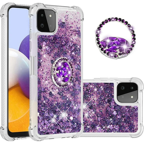 case for Samsung Galaxy A22 5G Case (Not 4G),Creativity Clear Quicksand Glitter Flowing Liquid Floating Soft TPU Case w/Stand Bling Diamond Sparkle Phone Cover for Samsung Galaxy A22 5G Purple