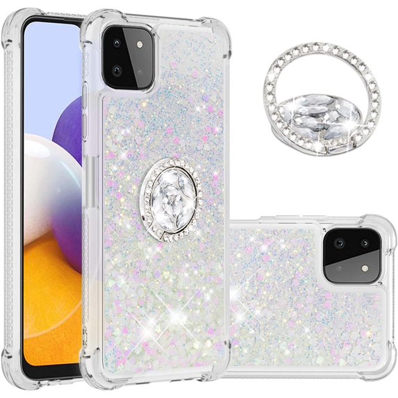 case for Samsung Galaxy A22 5G Case (Not 4G),Creativity Clear Quicksand Glitter Flowing Liquid Floating Soft TPU Case w/Stand Bling Diamond Sparkle Phone Cover for Samsung Galaxy A22 5G Colorful