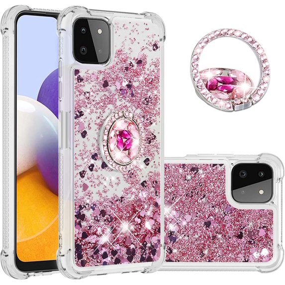 case for Samsung Galaxy A22 5G Case (Not 4G),Creativity Clear Quicksand Glitter Flowing Liquid Floating Soft TPU Case w/Stand Bling Diamond Sparkle Phone Cover for Samsung Galaxy A22 5G Rose Gold