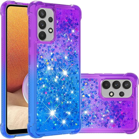 case for Samsung Galaxy A32 4G(Not 5G) Women Case,Creativity Clear Gradient Quicksand Glitter Flowing Liquid Floating TPU Case Bling Diamond Sparkle Cover for Samsung Galaxy A32 4G JB Purple Navy