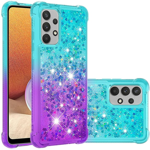 case for Samsung Galaxy A32 4G(Not 5G) Women Case,Creativity Clear Gradient Quicksand Glitter Flowing Liquid Floating TPU Case Bling Diamond Sparkle Cover for Samsung Galaxy A32 4G JB Bluish Violet