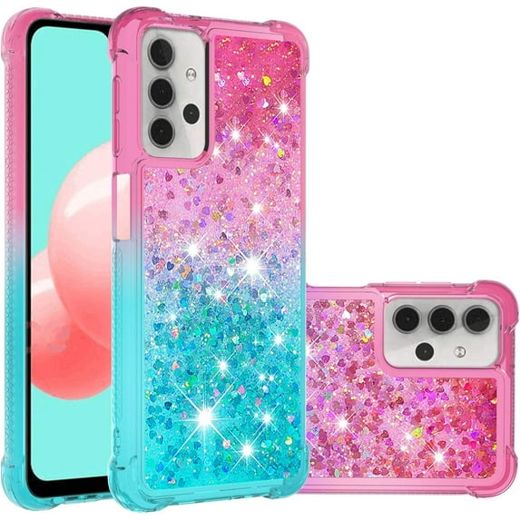 case for Samsung Galaxy A32 5G(Not 4G) Women Case,Creativity Clear Gradient Quicksand Glitter Flowing Liquid Floating TPU Case Bling Diamond Sparkle Cover for Samsung Galaxy A32 5G JB Powder Blue