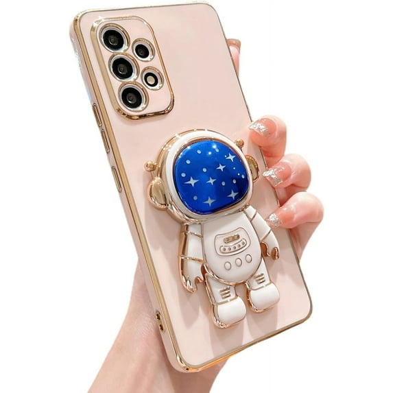 case for Samsung Galaxy A53 5G Case, Cute Starry Sky Plated 3D Astronaut Hidden Kickstand Holder Galaxy A53 5G Case for Women Girls Soft TPU Full Lens Cover Protection Shockproof Alien Case (Pink)
