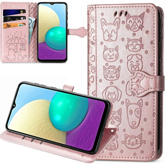 case for Samsung Galaxy A72 5G Cartoon Girl Wallet Case,Cat Dog Style Flip Phone Cover with Card Holder Wrist Strap & Screen Protector Kickstand PU Leather Cases for Samsung Galaxy A72 4G MG Rose Gold