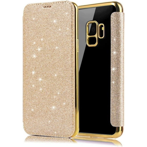 case for Samsung Galaxy Note 20 10 9 8 Ultra Pro Phone Case, Sparkly Comcase fortable PU Top Cover + Soft Clear TPU Back Cover with Card Holder, Full Wrap-Around Bumper(Gold,Note 10)