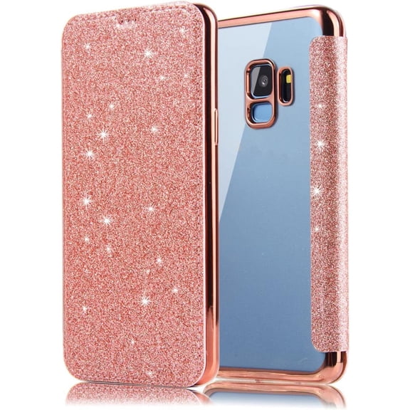case for Samsung Galaxy Note 20 10 9 8 Ultra Pro Phone Case, Sparkly Comcase fortable PU Top Cover + Soft Clear TPU Back Cover with Card Holder, Full Wrap-Around Bumper(Pink,Note 10 Pro)