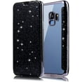 thumbnail image 1 of case for Samsung Galaxy Note 20 10 9 8 Ultra Pro Phone Case, Sparkly Comcase fortable PU Top Cover + Soft Clear TPU Back Cover with Card Holder, Full Wrap-Around Bumper(Black,Note 10), 1 of 8