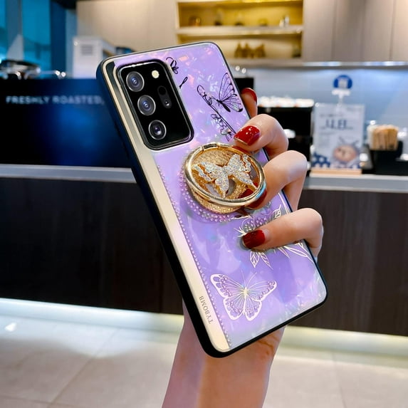 case for Samsung Galaxy Note 20 Ultra Case for Women, Luxury Butterfly Design Kickstand Ring Strap Shockproof Protective Cover for Women for Galaxy Note 20 Ultra