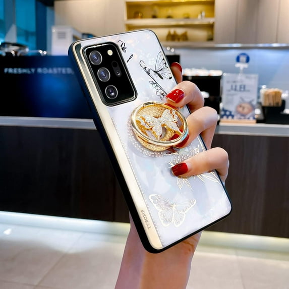 case for Samsung Galaxy Note 20 Ultra Case for Women, Luxury Butterfly Design Kickstand Ring Strap Shockproof Protective Cover for Women for Galaxy Note 20 Ultra