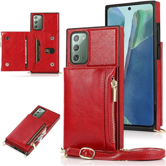 case for Samsung Galaxy Note 20 Women Wallet Case,Adjustable Crossbody Zipper Cover with Card Holder Slot Neck Strap Lanyard Purse Shoulder Strap Purse Case for Samsung Galaxy Note 20 FK Red
