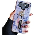 thumbnail image 1 of case for Samsung Galaxy Note 9 Case for Women, Flowers Print Finger Grip Design Rugged Shockproof Slim Soft TPU + Matte PC Dual Layer Ring Strap Cover for Galaxy Note 9 (Pink Flower), 1 of 11