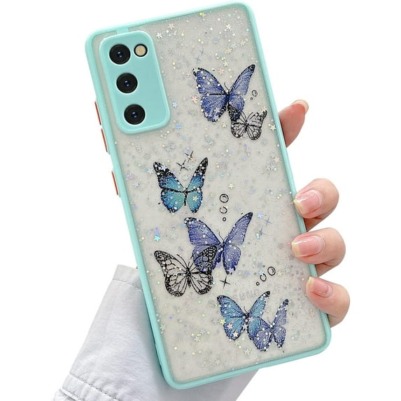 case for Samsung Galaxy S20 FE Case 5G Cute Glitter Butterfly Full Camera Lens Protection Cases for Women Girls Soft TPU Clear Shockproof Bumper for Samsung S20 FE 6.5 Inch (Blue)