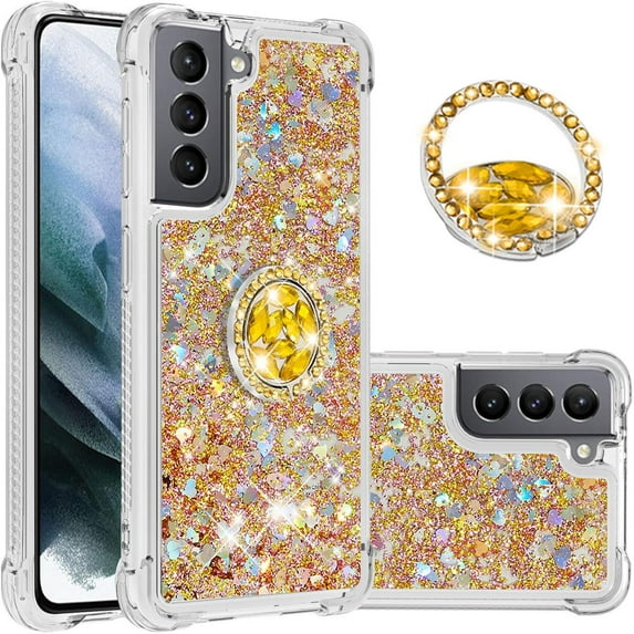 case for Samsung Galaxy S21 5G 6.2",Creativity Clear Quicksand Glitter Flowing Liquid Floating Soft TPU Case w/Stand Bling Diamond Sparkle Phone Cover for Samsung Galaxy S21 5G Colorful Gold