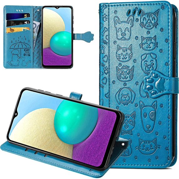 case for Samsung Galaxy S21 FE Cartoon Girl Wallet Case, Cat Dog Style Flip Phone Cover with ID Card Holder & Kickstand PU Leather Magnetic Clasp Cases for Samsung Galaxy S21 FE MG Blue