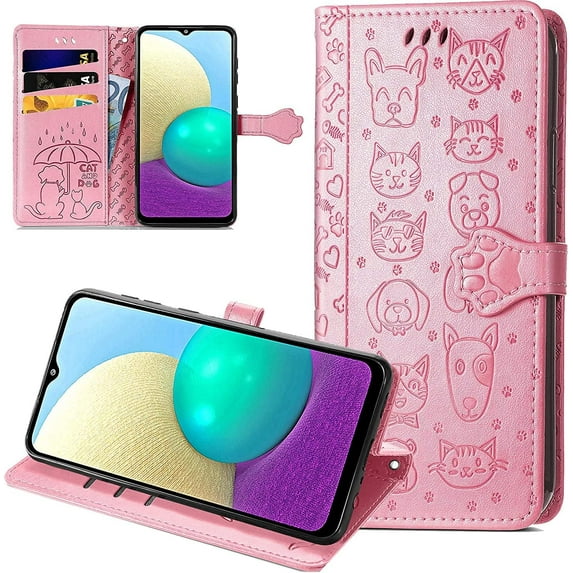 case for Samsung Galaxy S21 FE Cartoon Girl Wallet Case, Cat Dog Style Flip Phone Cover with ID Card Holder & Kickstand PU Leather Magnetic Clasp Cases for Samsung Galaxy S21 FE MG Pink