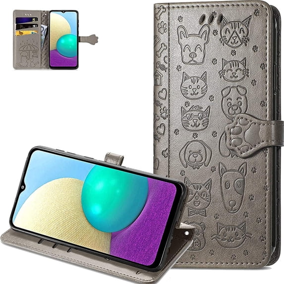 case for Samsung Galaxy S21 FE Cartoon Girl Wallet Case, Cat Dog Style Flip Phone Cover with ID Card Holder & Kickstand PU Leather Magnetic Clasp Cases for Samsung Galaxy S21 FE MG Grey