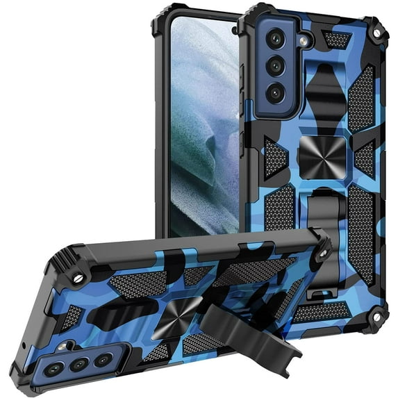 case for Samsung Galaxy S21 FE Man Case,Camouflage Sturdy Phone Case with Heavy Duty Shockpro of Military Grade Anti-Fall Protection and Built-in Magnetic Cover for Samsung Galaxy S21 FE MC Dark Blue