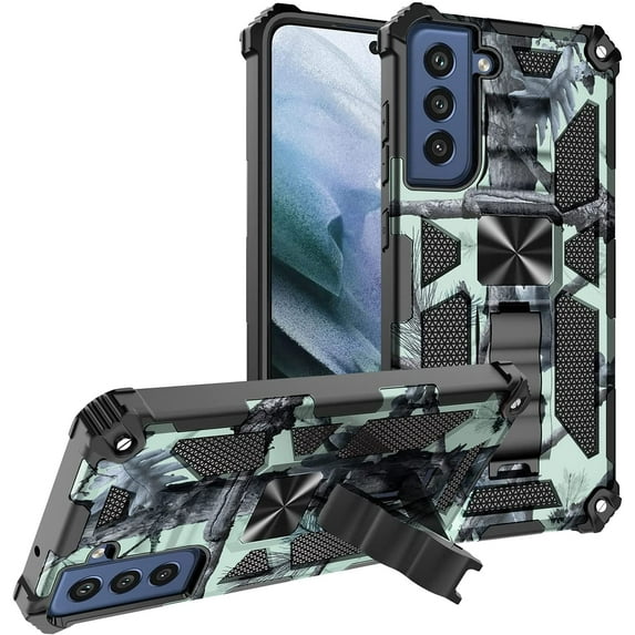 case for Samsung Galaxy S21 FE Man Case,Camouflage Sturdy Phone Case with Heavy Duty Shockpro of Military Grade Anti-Fall Protection and Built-in Magnetic Cover for Samsung Galaxy S21 FE MC Mint Green
