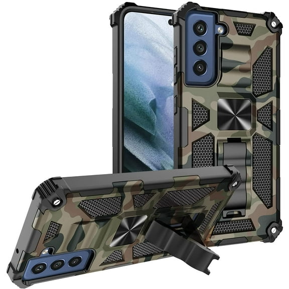 case for Samsung Galaxy S21 FE Man Case,Camouflage Sturdy Phone Case with Heavy Duty Shockpro of Military Grade Anti-Fall Protection and Built-in Magnetic Cover for Samsung Galaxy S21 FE MC Army Green