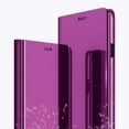 thumbnail image 1 of case for Samsung Galaxy S21 FE Phone Case, Luxury Mirror Design Clear View Smart Window Stand Screen Display Case Full Protective PU Leather Flip Phone Cover for Samsung Galaxy S21 FE QH Purplish Red, 1 of 8