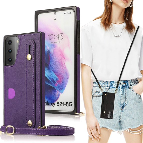 case for Samsung Galaxy S21 Plus Wallet Case, Removable Adjustable Leather Strap Crossbody Card Holders Case Neck Strap Lanyard Purse Shoulder Strap Purse Case for Samsung Galaxy S21 Plus 5G KB Purple