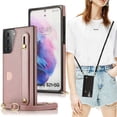 thumbnail image 1 of case for Samsung Galaxy S21 Plus Wallet Case, Removable Adjustable Leather Strap Crossbody Card Holders Case Neck Strap Lanyard Purse Shoulder Strap Purse Case for Samsung Galaxy S21 Plus 5G KB Rose, 1 of 14
