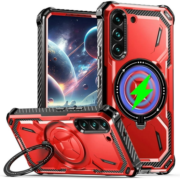 case for Samsung Galaxy S22 Case Compatible for Magsafe, Ultimate Protection Armor with Ring Holder Fit for Magsafe Wireless Charger Phone Case for Samsung Galaxy S22 HJJ Red
