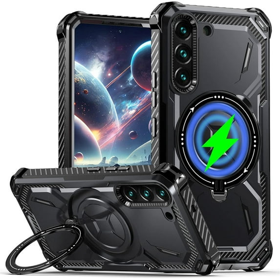 case for Samsung Galaxy S22 Case Compatible for Magsafe, Ultimate Protection Armor with Ring Holder Fit for Magsafe Wireless Charger Phone Case for Samsung Galaxy S22 HJJ Black