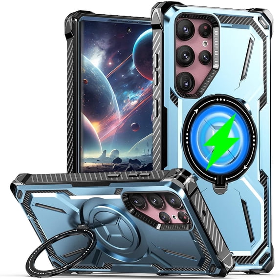 case for Samsung Galaxy S22 Ultra Case Compatible for Magsafe, Ultimate Protection Armor with Ring Holder Fit for Magsafe Wireless Charger Phone Case for Samsung Galaxy S22 Ultra HJJ Blue