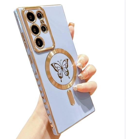 case for Samsung Galaxy S22 Ultra Case Magnetic, Compatible with MagSafe, S22 Ultra Case Cute for Women Shockproof Full Camera Lens Protection Soft Galaxy S22 Ultra Butterfly Cases 6.8” (Blue)