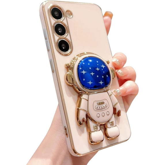 case for Samsung Galaxy S23 Case, Cute Galaxy S23 Case with 3D Astronaut Holder Kickstand S23 Astronaut Case for Women Girls Soft TPU Full Camera Lens Protection Shockproof Alien Case 6.1” (Pink)