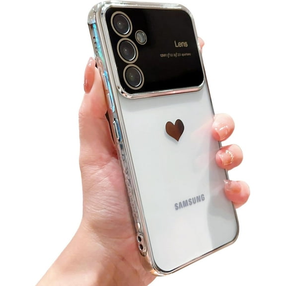 case for Samsung Galaxy S23 FE Case for Women Girls with Camera Lens Protector Dainty Cute Electroplated Samsung S23 FE Case Heart Soft Slim Fit Shockproof Clear Transparent Back Cover 6.4" (Silver)