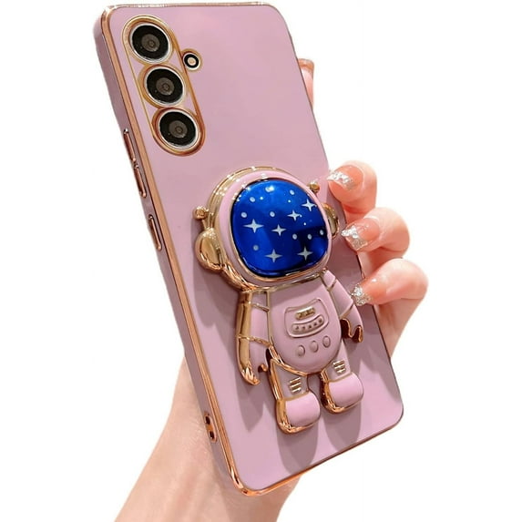 case for Samsung Galaxy S23 FE Phone Case Cute Galaxy S23 FE Case with Astronaut Kickstand Samsung S23 FE Astronaut Case for Women Girls Soft TPU Full Lens Protection Shockproof Case 6.4” (Purple)