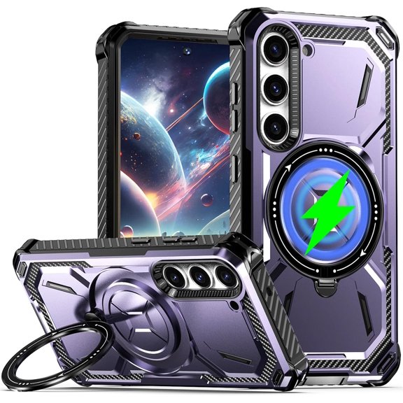 case for Samsung Galaxy S23+ Plus Case Compatible for Magsafe, Ultimate Protection Armor with Ring Holder Fit for Magsafe Wireless Charger Phone Case for Samsung Galaxy S23 Plus HJJ Purple
