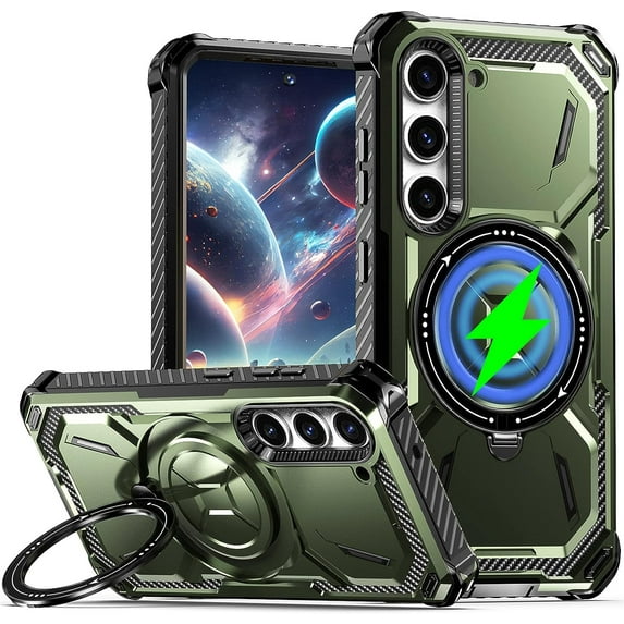 case for Samsung Galaxy S23+ Plus Case Compatible for Magsafe, Ultimate Protection Armor with Ring Holder Fit for Magsafe Wireless Charger Phone Case for Samsung Galaxy S23 Plus HJJ Green